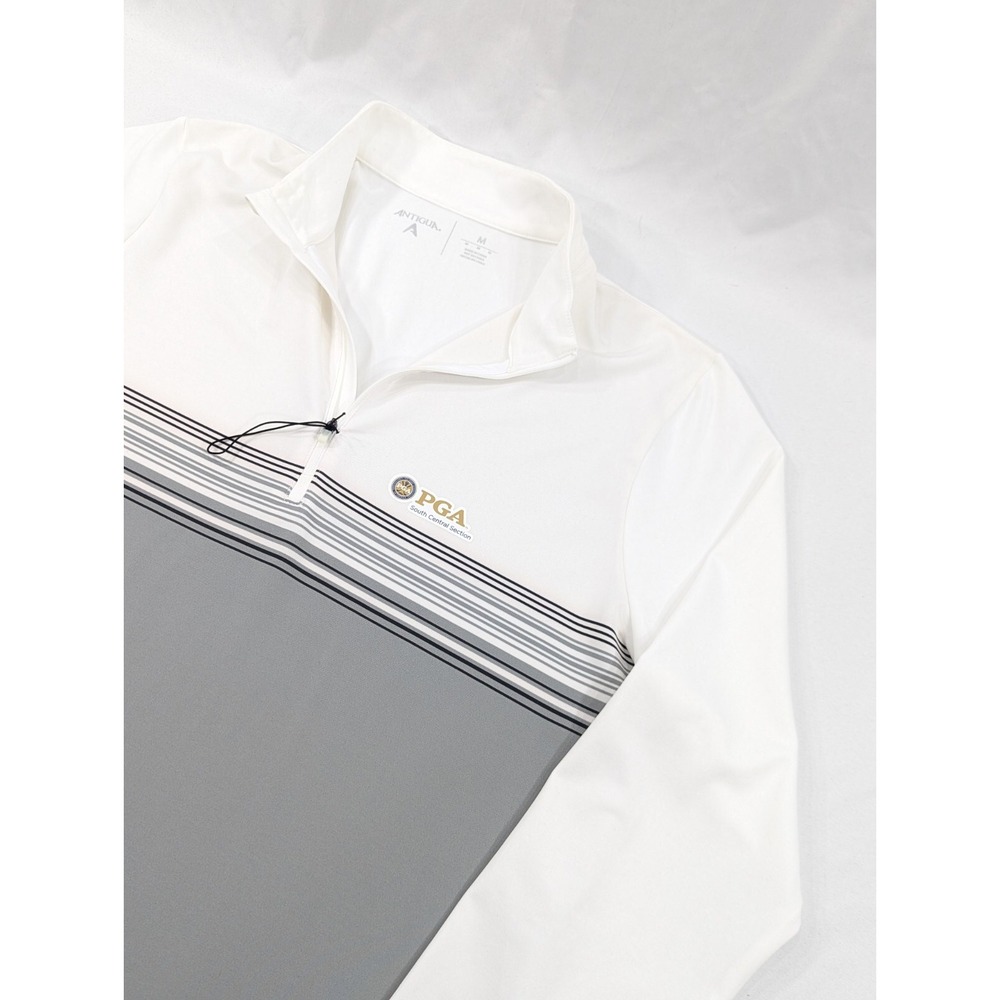 New No Tags Antigua Mens PGA South Central Gray white Quarter Zip Golf Shirt M